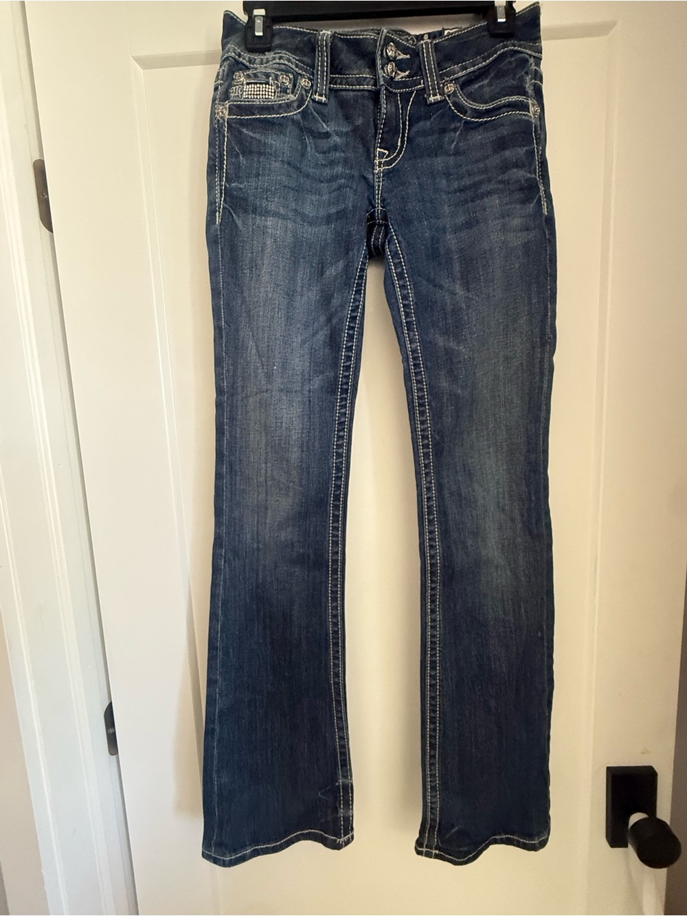 Miss Me Indigo Blue Women's Bootcut Jeans with Contrast Stitching